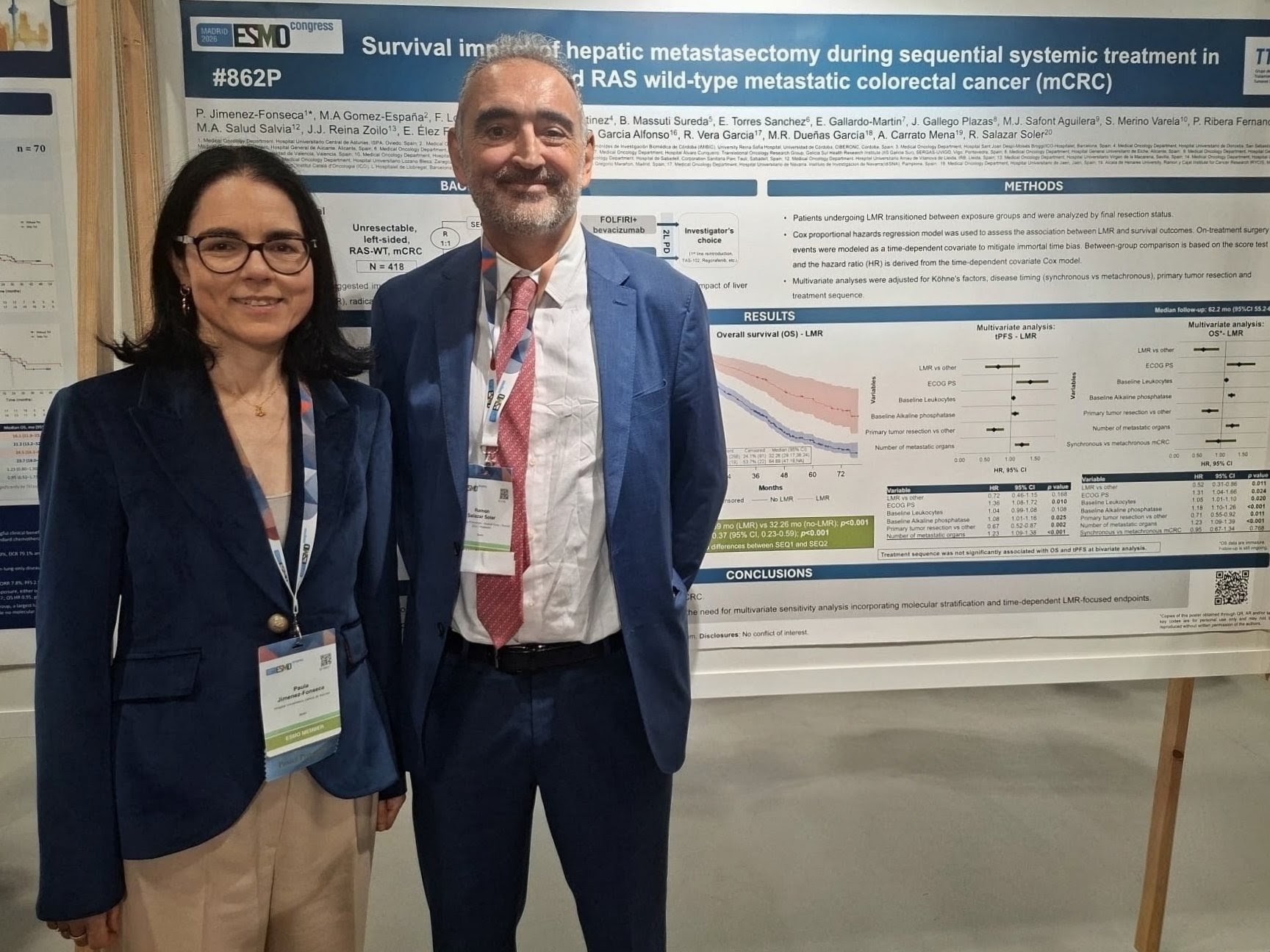 La Dra. Jiménez Fonseca, del Hospital Universitario Central de Asturias, y Dr. Ramon Salazar, del Instituto Catalán de Oncología, durante la presentación de resultados del estudio CR-SEQUENCE en ESMO 2026 La Dra. Jiménez Fonseca, del Hospital Universitario Central de Asturias, y Dr. Ramon Salazar, del Instituto Catalán de Oncología, durante la presentación de resultados del estudio CR-SEQUENCE en ESMO 2026